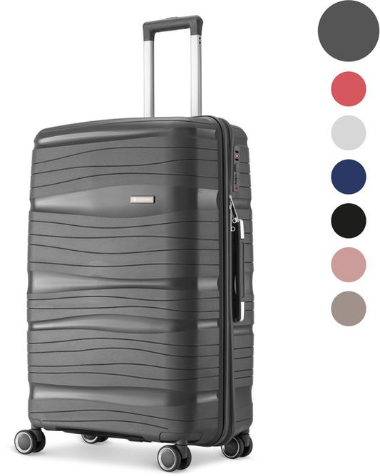 SKYCASES Travelin' Charm - 28-inch Large Travel Suitcase - Number Lock - 41x24x69 cm - 98L - Lightweight, Waterproof & Durable - Anthracite V2
