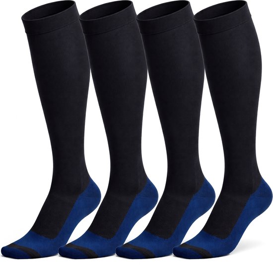 Alyze Bas de compression - 2 paires - Taille 36-41 - Haut - Chaussettes pour hommes et femmes - Médical - Neuropathie - Bas de contention - Diabète - Circulation sanguine, Course à pied, Avion, Lit - Noir