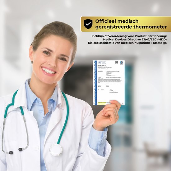 MostEssential Premium Thermomètre de fièvre - Thermomètre auriculaire - Thermomètre infrarouge - Thermomètre frontal - Thermomètre corporel - Thermomètre de fièvre pour adultes, enfants et bébés - Sans contact - 20M