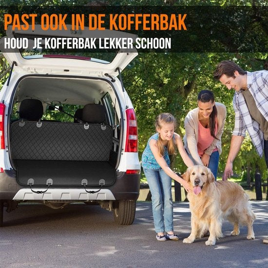Strex Couverture pour chien Siège arrière et coffre de la voiture - 137 x 147 CM - Housse de protection - Tapis pour chien - Tapis de voiture Siège arrière - Laisse pour chien et sac de rangement inclus - NOIR