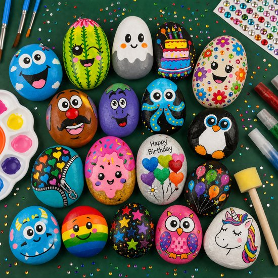 Vaive Peinture sur pierre, 2109 pièces – Kit de bricolage « Happy Stones » phosphorescentes – Bricolage - Kit de bricolage pour filles et garçons - Kits de bricolage