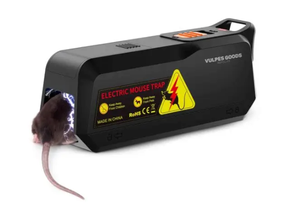 Vulpes Goods® - Mini piège à souris électrique - 18,8 x 8 x 6 cm - équipé d'une tension de choc de 1800 V et d'une double alimentation, d'un indicateur LED et d'un buzzer - pour l'intérieur et la cuisine - plastique ABS noir