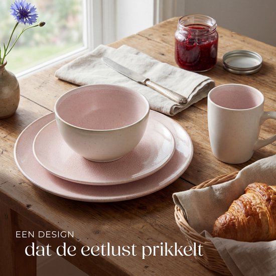 tectake® Service de table Mare - 30 pièces - Grès à émail brillant - Pour 6 personnes - Service de table fait main - Service de table moderne comprenant des grandes et petites assiettes, des bols, des coupelles et des tasses - Lavable au lave-vaisselle et