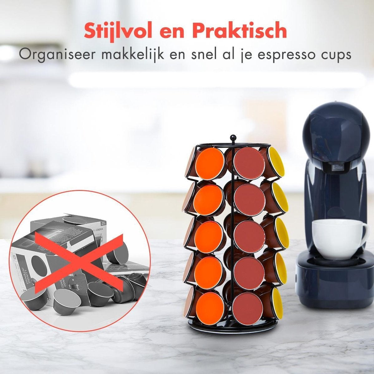 KitchenBrothers Porte-capsules - Dolce Gusto - 35 tasses - Pivotant - Noir