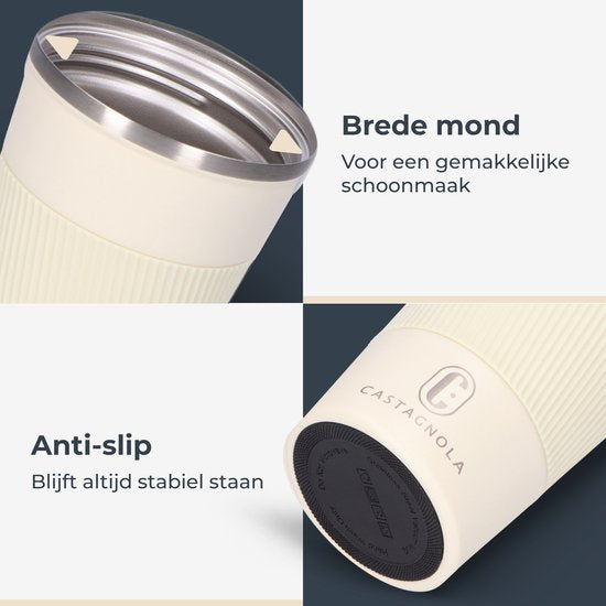 Mug thermos Castagnola - Tasse à café à emporter - Mug de voyage pour le café et le thé - Mug à thé - 380 ML - Acier inoxydable - Blanc cassé