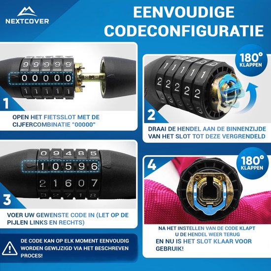 Cadenas à combinaison Nextcover - SafeSecure - 5 chiffres - Cadenas à chaîne - Rose
