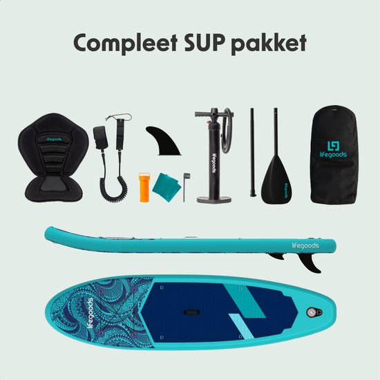 LifeGoods SUP Board All-round Compact - avec siège - capacité de charge de 100 KG - 300 x 76 cm - gonflable - ensemble complet de SUP - bleu