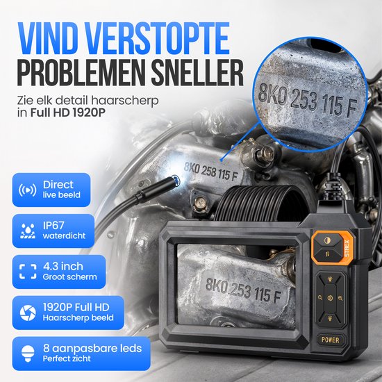 Endoscope Strex avec écran 5M - Caméra d'inspection - Caméra d'égout avec image HD - Étanche IP67 - Éclairage LED réglable