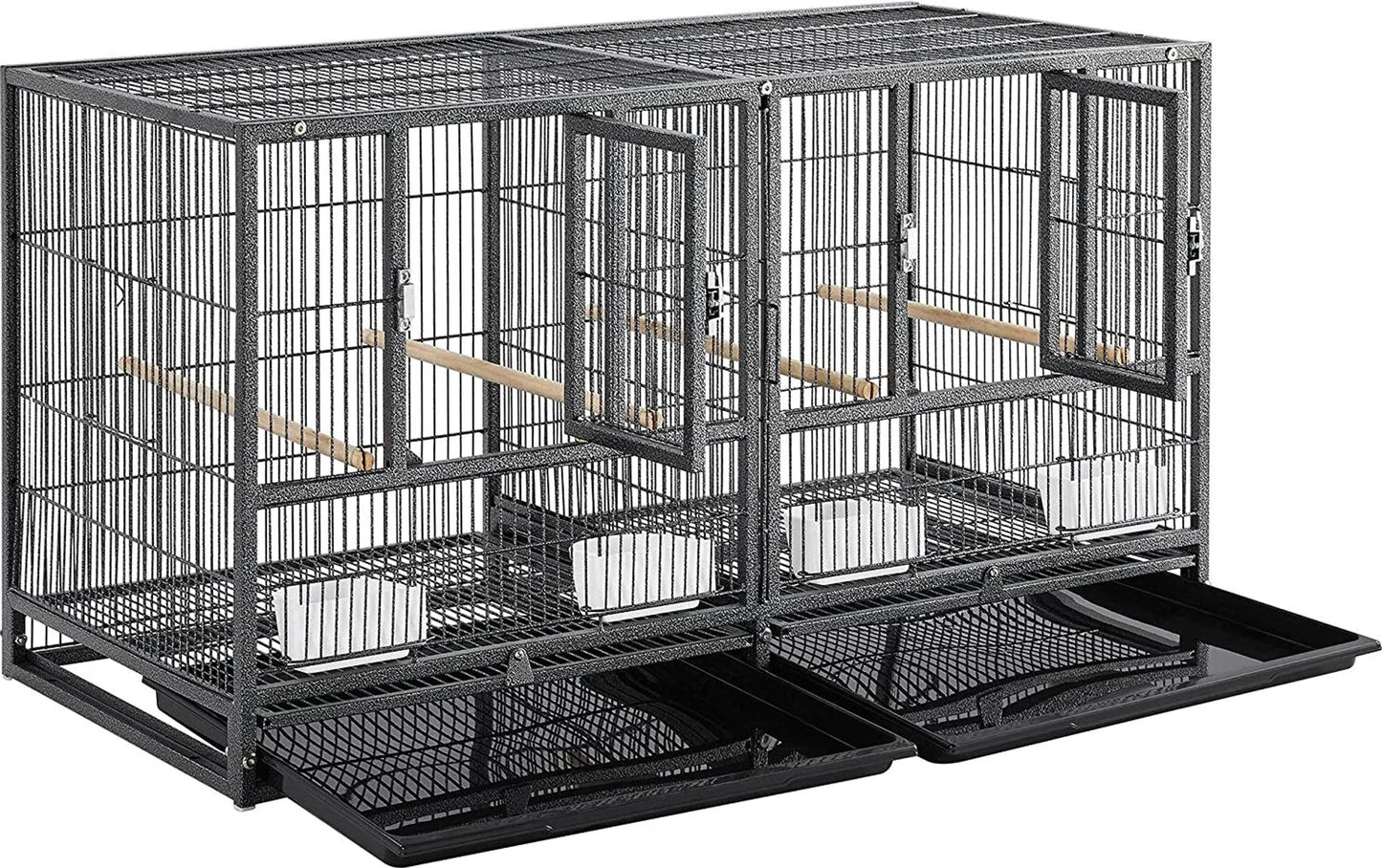 Yaheetech Bird Cage With Partition - With 1 cm Bar Spacing And 4 Feeders And Removable Bottom Drawer - For Parakeets And Canaries - Black Powder-Coated Metal - 95,5 x 45,5 x 105 cm