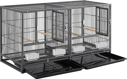 Yaheetech Bird Cage With Partition - With 1 cm Bar Spacing And 4 Feeders And Removable Bottom Drawer - For Parakeets And Canaries - Black Powder-Coated Metal - 95,5 x 45,5 x 105 cm