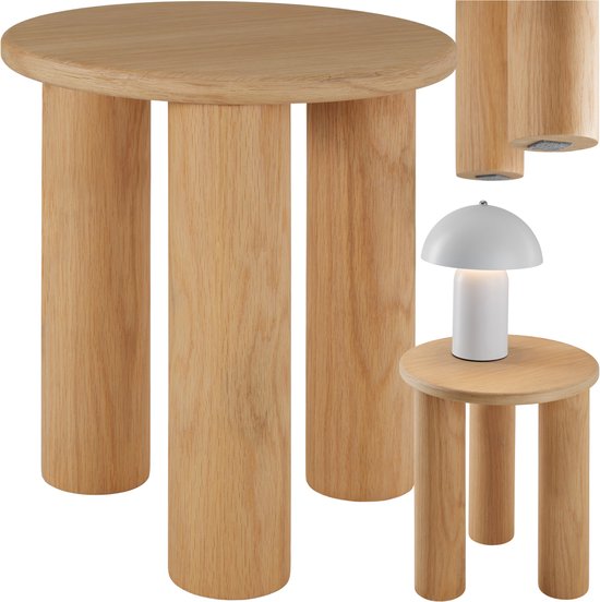 tectake® Table d'appoint ronde Sisi - Ø 40 x 45,5 cm - Pieds en bois massif - Table basse - Table de lit - Table ronde avec protections antidérapantes pour le sol
