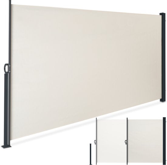 tectake® Pare-vent télescopique avec mécanisme d'enroulement - 300 x 180 cm - Auvent latéral avec armature en aluminium - Pare-soleil - Pare-vue de jardin - Pare-vue de balcon beige - Pare-vue opaque - Toile de store
