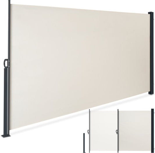 tectake® Pare-vent télescopique avec mécanisme d'enroulement - 300 x 180 cm - Auvent latéral avec armature en aluminium - Pare-soleil - Pare-vue de jardin - Pare-vue de balcon beige - Pare-vue opaque - Toile de store