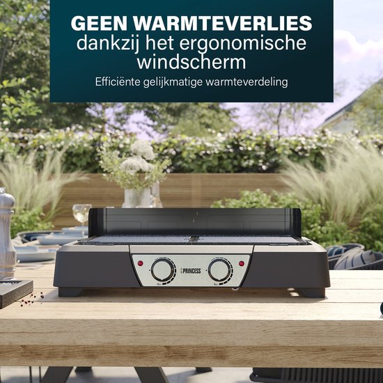 Princess BBQ Table Grill 112254 - Noir - Thermostat réglable - BBQ de table - Appareil pour grillades - Grande surface de cuisson - 2000W