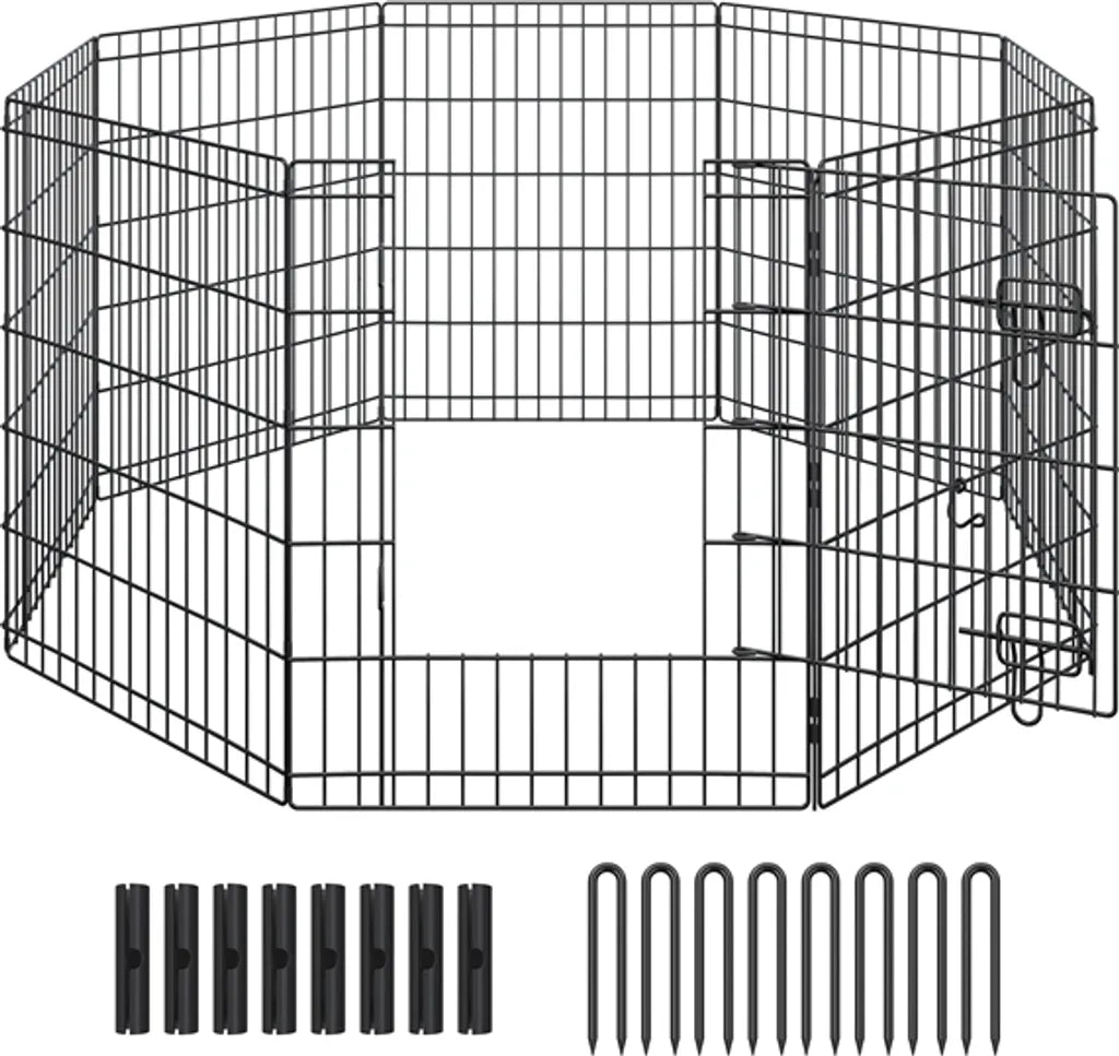 Yaheetech Enclos pour chiots 8 panneaux 61 x 76 cm - Noir - Enclos pliable pour chiens avec porte et 2 fermetures