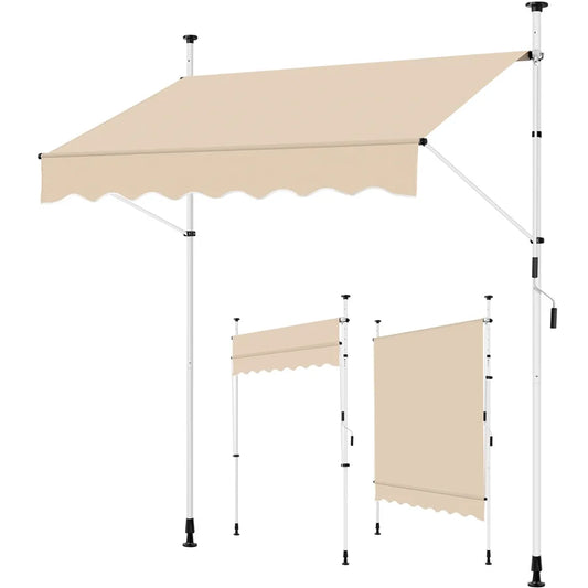 Yaheetech Parasol de balcon 200 × 180 cm - Beige - Parasol à pince sans perçage avec manivelle et hauteur réglable 210-300 cm