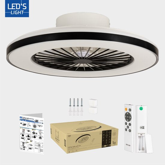 Ventilateur de plafond LED's Light avec lumières 48 cm - Vitesse de ventilation et télécommande - Plafonniers avec ventilateur et lampe - Noir