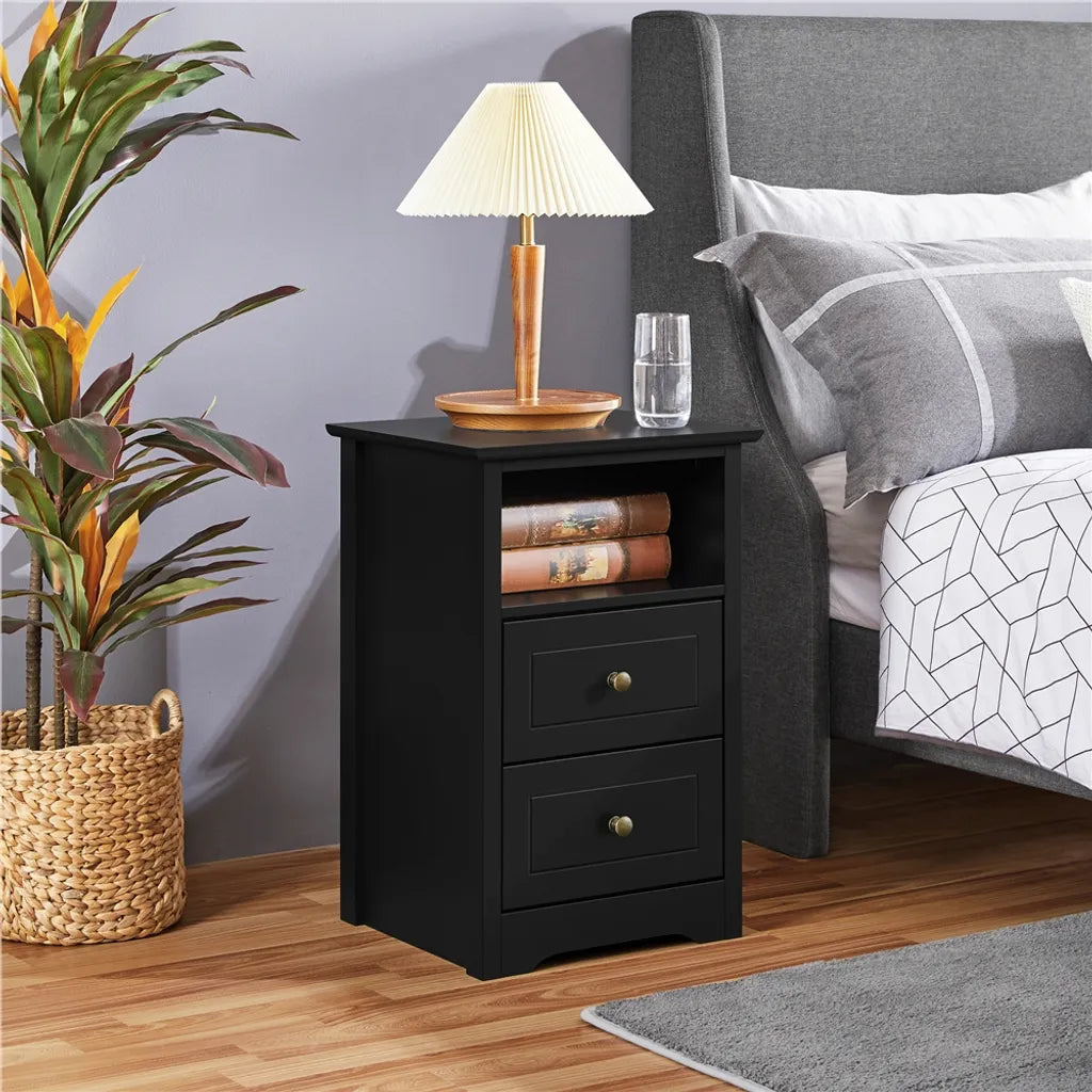 Table de chevet Yaheetech avec 2 tiroirs et un compartiment de rangement - Noir - 40 x 35 x 60 cm