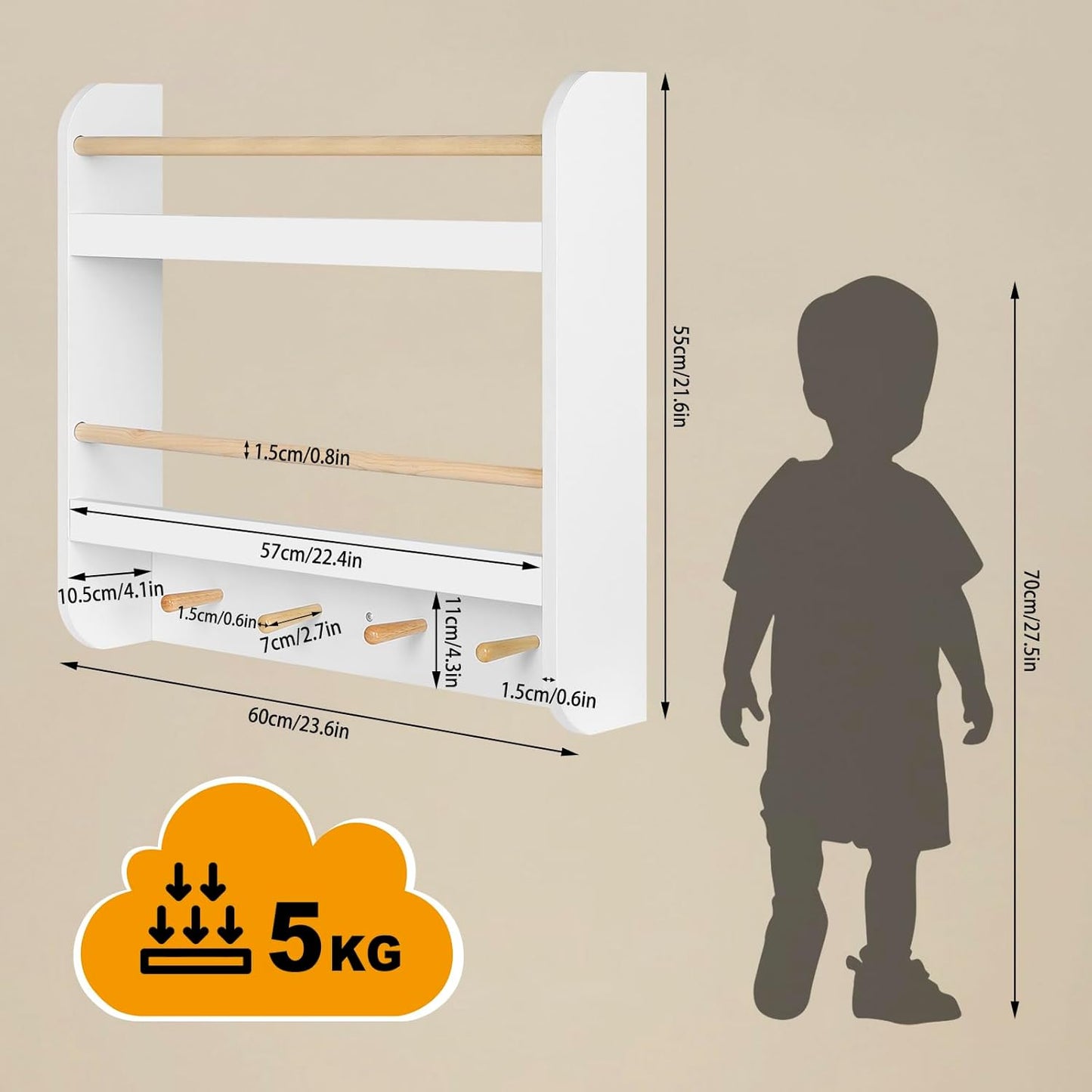 Étagère à livres pour enfants Woltu - MDF - 60 x 55 x 12 cm - Blanc
