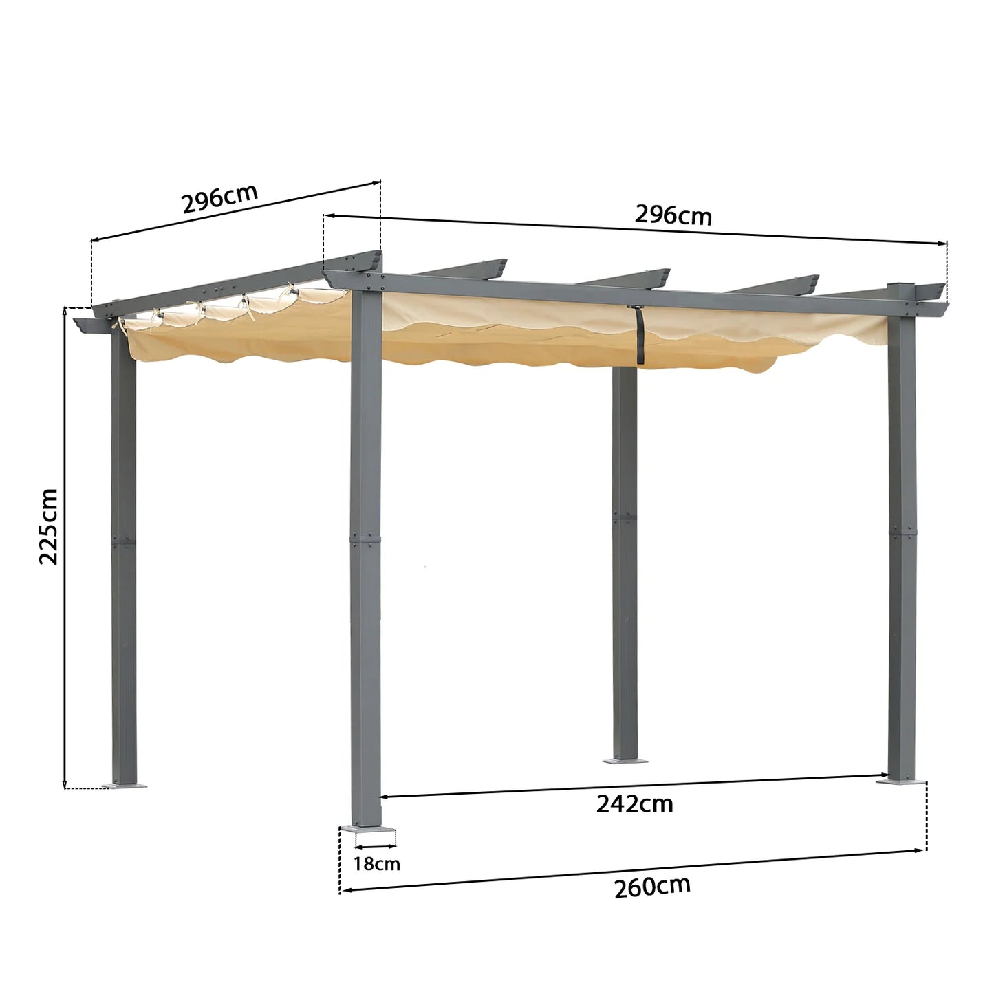 Pergola Angel Living en aluminium 3 × 4 m, beige – Toit en polyester réglable, tubes de toit en acier, revêtement par poudrage