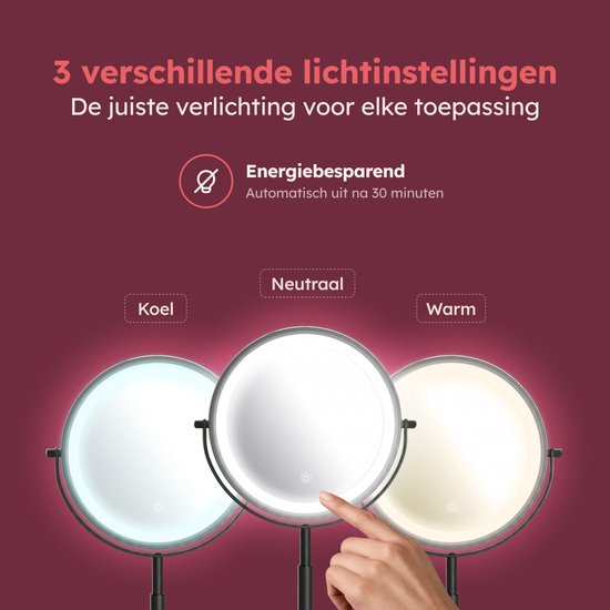 Miroir de maquillage Fraay® XXL avec éclairage LED - Grossissement 10x - Miroir grossissant avec éclairage - Rechargeable - Miroir de rasage - Miroir de salle de bains - Noir