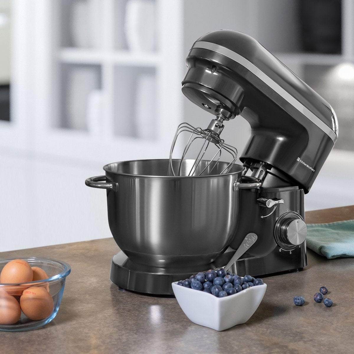 KitchenBrothers Food Processor - Mixeur de cuisine avec bol de 6L en acier inoxydable - Robot de cuisine - 1400W - Anthracite