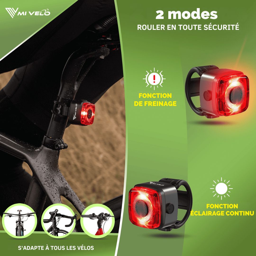 Kit d'éclairage LED Mivelo - pour vélo 'Cube Pro' rechargeable par USB avec feu de freinage - Noir