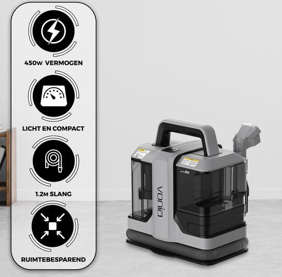Vonia Nettoyeur de tapis - Nettoyeur de taches - Nettoyeur de canapé - Machine à nettoyer - Nettoyeur de meubles - 450W - Gris