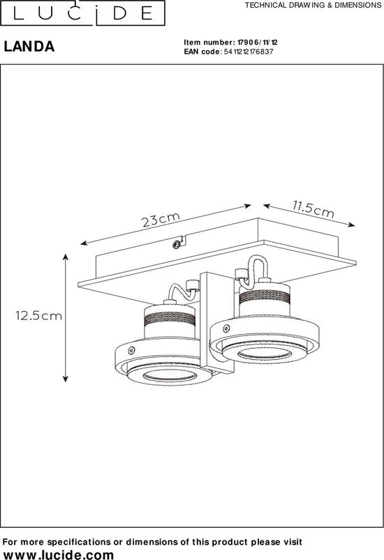 Spot de plafond Lucide LANDA - LED « Dim to warm » - GU10 - 2 x 5 W 3000 K/2200 K - Chrome mat