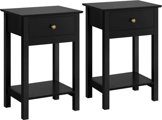 Yaheetech - Table d'appoint Table de nuit Set Of 2 - 40 x 30 x 61 cm - Equipée d'un tiroir et d'une étagère ouverte et d'une surface imperméable - Pour la chambre à coucher et le salon - Black E1 MDF