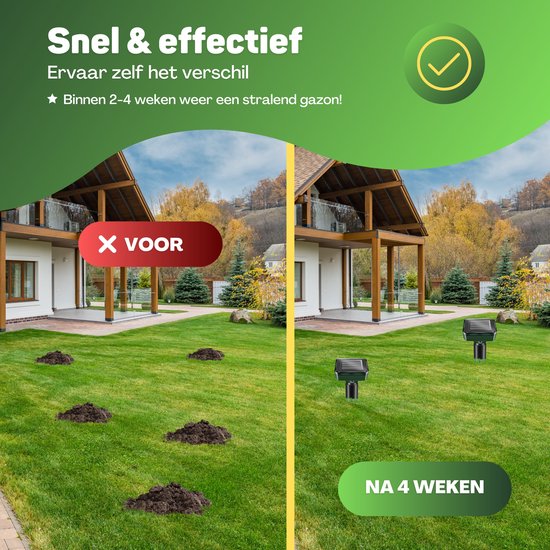 Vulpes Goods® Repellent - Mole Repellent - 4 pieces - Répulsif pour souris - Répulsif pour taupes - Fonctionne à l'énergie solaire - Résistant à l'eau - Respectueux des animaux - Un jardin, une pelouse ou un terrain propre !