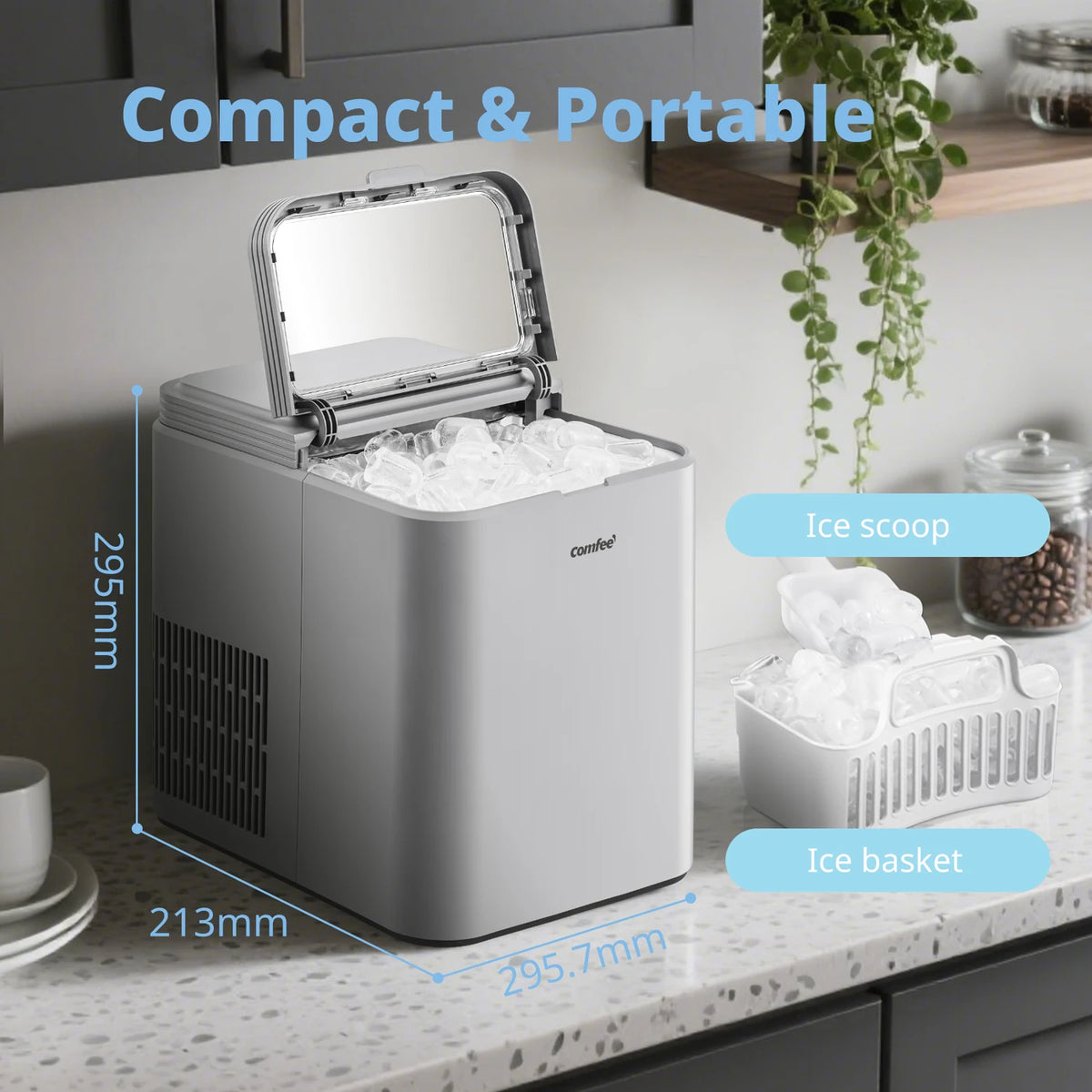 Machine à glaçons « Comfee » grise - 12 kg/24 h - Glaçons en 6 minutes - Autonettoyante