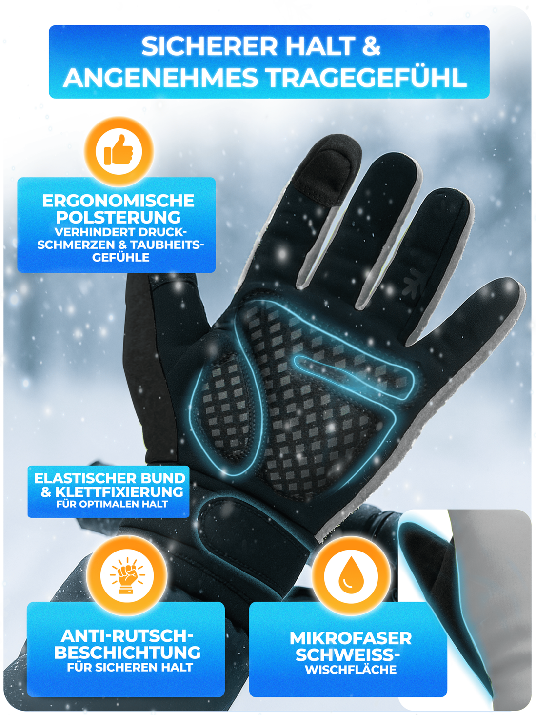 MiVelo Gants d'hiver - Thermo-Fleece & 3M - Coupe-vent, imperméable, écran tactile & antidérapant - Entièrement réfléchissant - Taille XL