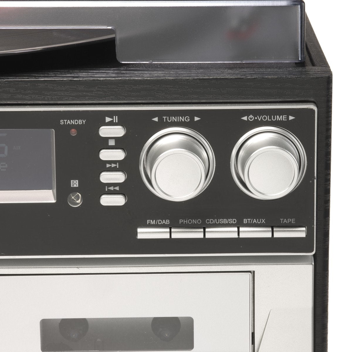 Tourne-disque rétro - Denver -  Avec enceintes - Radio DAB+/FM - Lecteur CD & double cassette - Boîtier bois - USB/SD/AUX