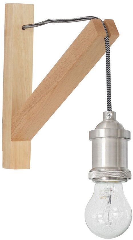 Applique murale Mexlite Dion 7787BE, bois brun, 30 x 28 cm, avec interrupteur marche/arrêt, pour l'intérieur, style scandinave