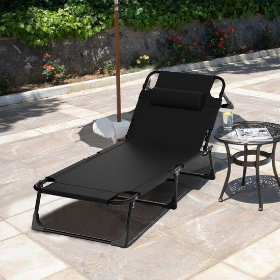 Outbee Lounger - Chaise longue - Lit de soleil - 190x55x30 cm - Pliable - Réglable - Résistant aux intempéries - Noir