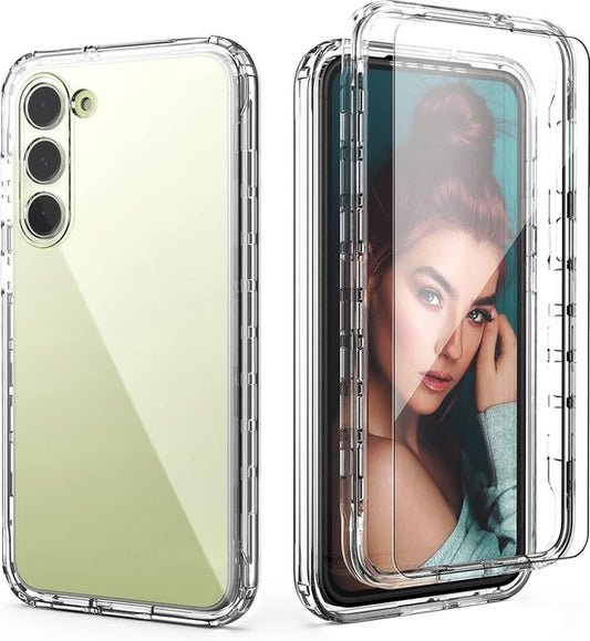 Podec 2-in-1 Case with Screen Protector Suitable for Samsung Galaxy S23 Transparent Phone Case - Anti-Shock Case Cover