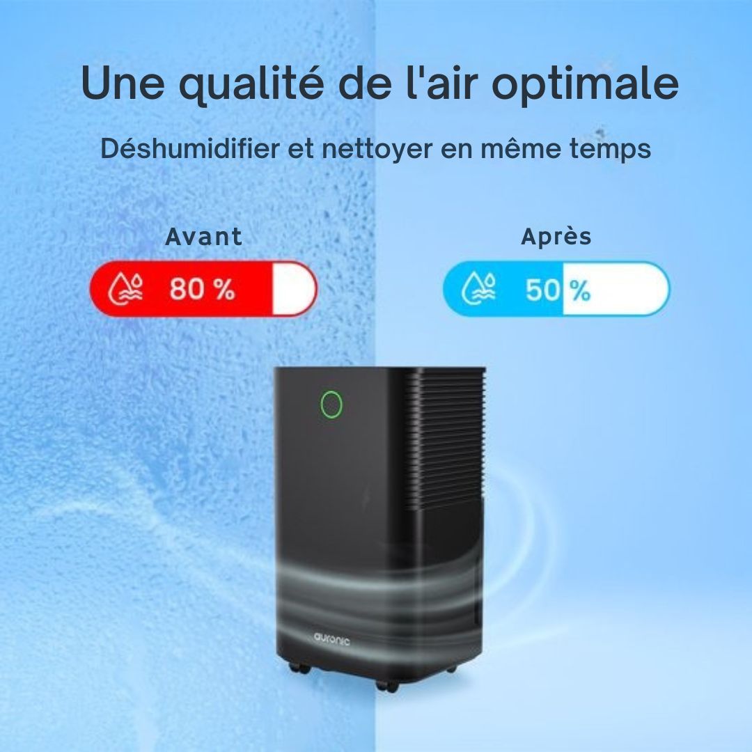Déshumidificateur Auronic - Série compacte - 12L par jour - Fonction Lavage-Séchage - Chambre à coucher, Salle de bain et Salon - Élimination de l'humidité pour la maison - Noir