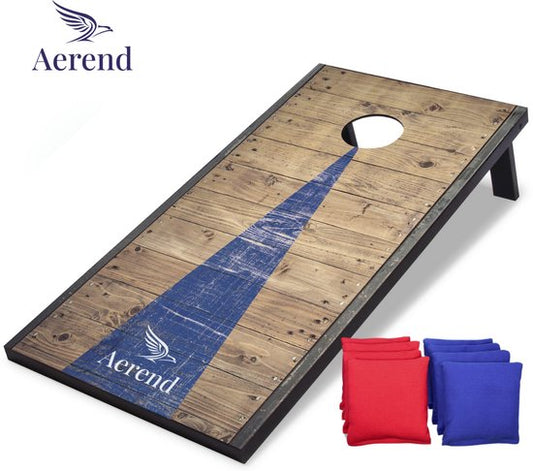 Jeu de cornhole Aerend – Plateau de jeu 91 x 61 cm, avec 8 sacs de fèves résistants aux intempéries et un sac de transport – MDF résistant aux intempéries – Design rustique en bois de grange – Pour le jardin, la plage et les fêtes de famille