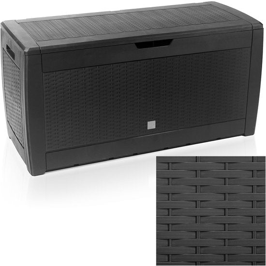 Boîte de rangement 310 L, résistante aux UV et aux intempéries, avec roulettes, boîte de jardin aspect rotin, anthracite