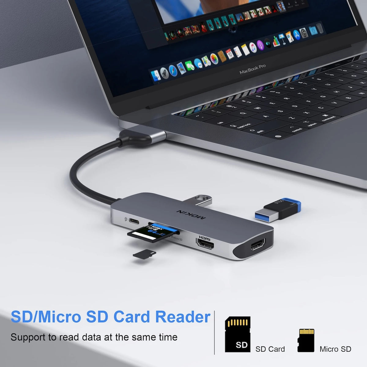 Station d'accueil MOKiN 8-en-2 USB-C pour deux écrans – 2 ports HDMI 4K – 3 ports USB 3.0 – SD/TF – 100 W PD