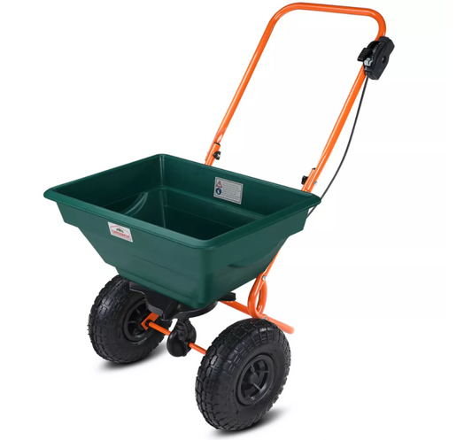 Épandeur d'engrais 20L - Gardebruk – Pneus réglables - Sable et engrais - Gravier Jardin Gazon extérieur- Vert Orange