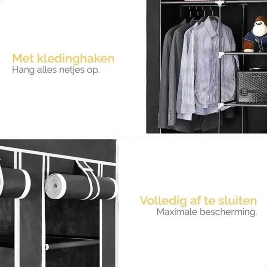 Goliving Penderie pliante - Penderie armoire - Penderie - Armoire pliante en tissu - Armoire de camping - 175x150x44 cm - Noir