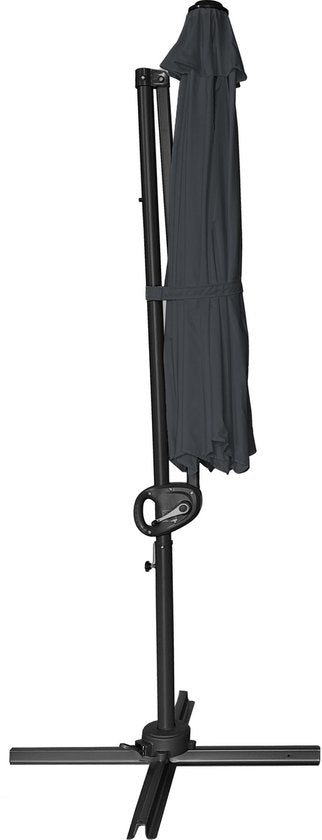 Parasol suspendu AXI Solea Ø 300 cm anthracite/gris, housse incluse – Armature thermolaquée avec pied en croix – Rotation à 360° – Toile anti-UV