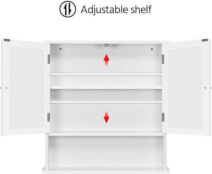Armoire de salle de bains Yaheetech avec 2 portes miroir et compartiment de rangement ouvert - Blanc