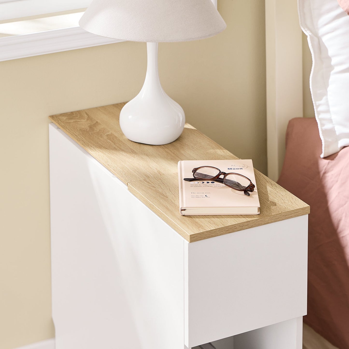 SoBuy FBT162-WN Table de chevet 20x60x65 cm Blanc avec 3 compartiments pour lit à ressorts et petites chambres