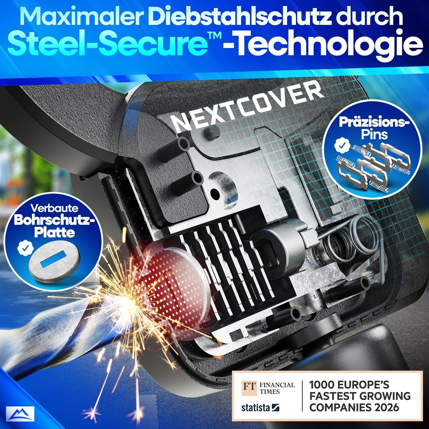 Nextcover Steel-Secure : antivol à chaîne pour trottinette électrique - Rouge - 25 x 13 x 13 cm - Antivol à clé pour vélo électrique et trottinette