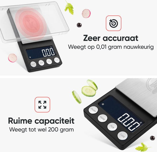 Kitchenwell digital mini precision kitchen scale - 0.01 à 200 grammes - 14.2 x 7.5 cm - balance de poche à piles - balance de cuisine