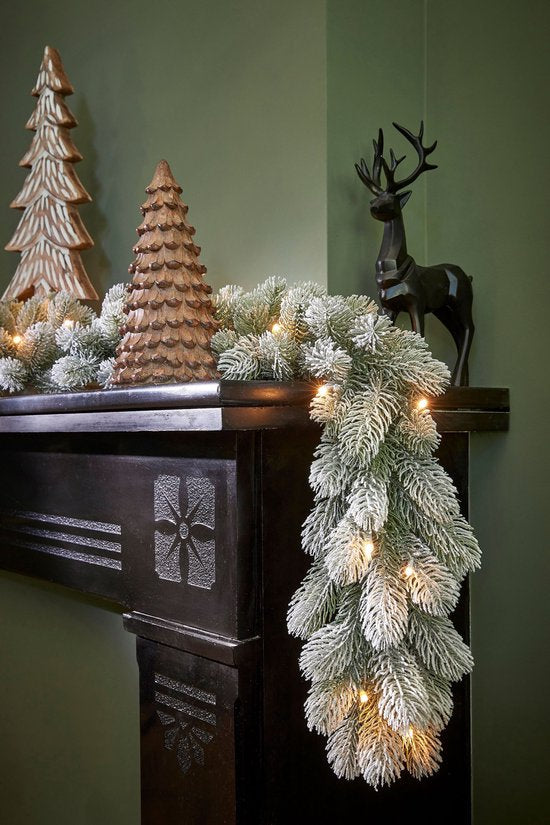 Black Box Trees Décorations de Noël Nagoya - Guirlande avec 40 ampoules LED blanc chaud et fonction minuterie - Guirlandes de Noël pour cheminée, escalier ou montant de porte - Vert givré - L 270 x Ø 20 cm