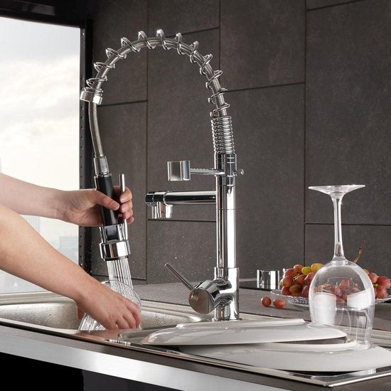 Robinet de cuisine - TecTake - Douchette Pivotante 360° - 2 Robinets - 12 cm de haut